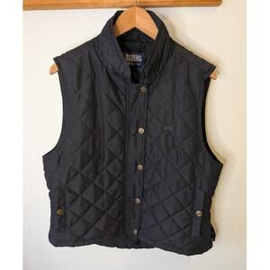 Riding Sport Equestrian Quilted Vest Black Horse Logo Snap Button Large
